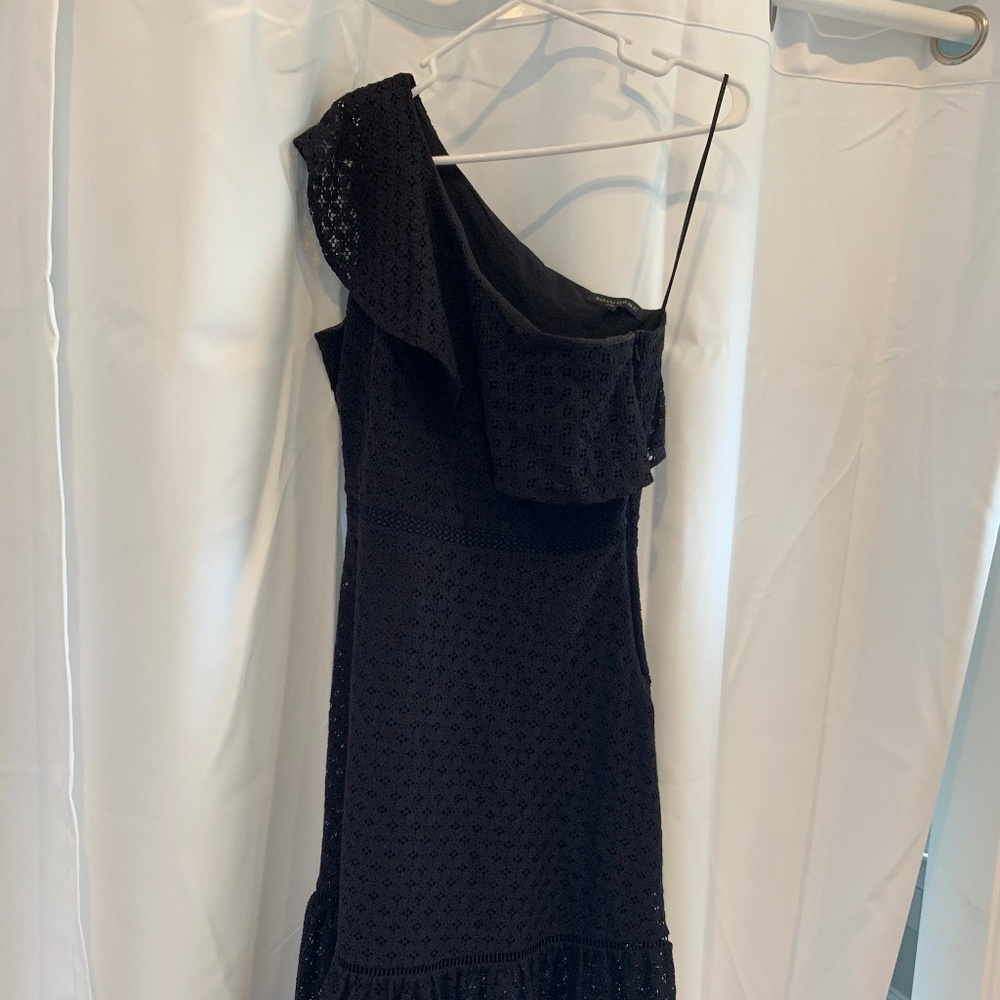 Black Midi Eyelet One Shoulder Dress, Size 4